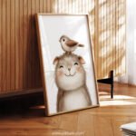 Smiling Hamster with Bird on Top – Cute Animal Wall Art