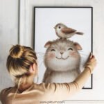 Smiling Hamster with Bird on Top – Cute Animal Wall Art
