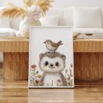 Smiling Hedgehog with Bird on Top – Cute Animal Wall Art