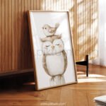 Owl with Bird on Top – Cute Animal Wall Art