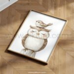 Owl with Bird on Top – Cute Animal Wall Art
