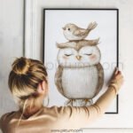 Owl with Bird on Top – Cute Animal Wall Art