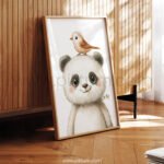 Panda with Bird on Top – Cute Animal Wall Art