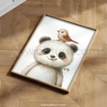 Panda with Bird on Top – Cute Animal Wall Art