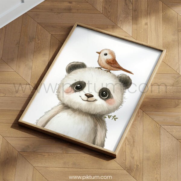 Panda with Bird on Top – Cute Animal Wall Art