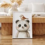 Panda with Bird on Top – Cute Animal Wall Art