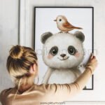 Panda with Bird on Top – Cute Animal Wall Art