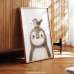 Penguin with Bird on Top – Cute Animal Wall Art