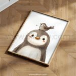 Penguin with Bird on Top – Cute Animal Wall Art