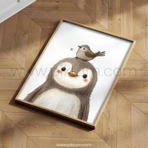 Penguin with Bird on Top – Cute Animal Wall Art