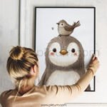 Penguin with Bird on Top – Cute Animal Wall Art