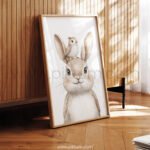 Bunny with Bird on Top – Cute Animal Wall Art