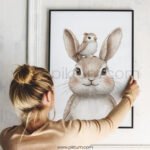 Bunny with Bird on Top – Cute Animal Wall Art
