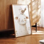 Lamb with Bird on Top – Cute Animal Wall Art