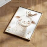 Lamb with Bird on Top – Cute Animal Wall Art