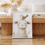 Lamb with Bird on Top – Cute Animal Wall Art