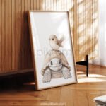 Tortoise with Bird on Top – Cute Animal Wall Art