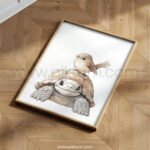 Tortoise with Bird on Top – Cute Animal Wall Art