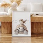 Tortoise with Bird on Top – Cute Animal Wall Art