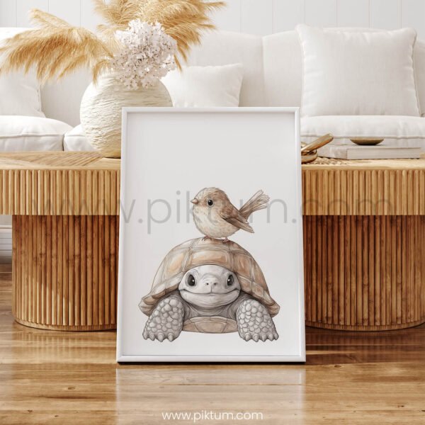 Tortoise with Bird on Top – Cute Animal Wall Art