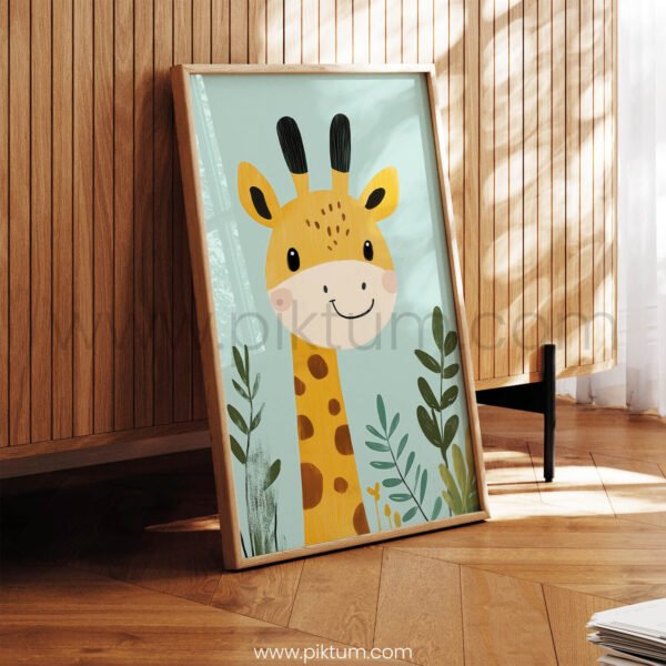 Cute Giraffe with Leaves – Playful Animal Wall Art