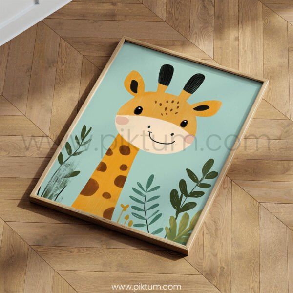 Cute Giraffe with Leaves – Playful Animal Wall Art