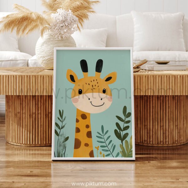 Cute Giraffe with Leaves – Playful Animal Wall Art