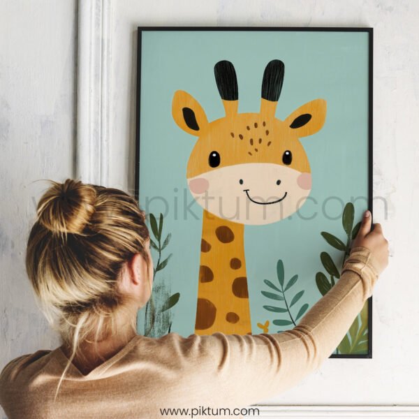 Cute Giraffe with Leaves – Playful Animal Wall Art