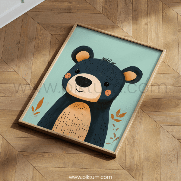Cute Bear Character Art for Kids Room