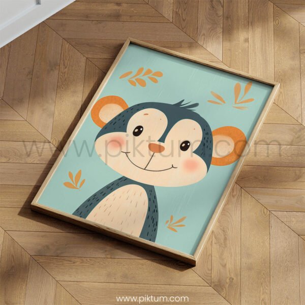 Playful Monkey Illustration – Kids Room Decor