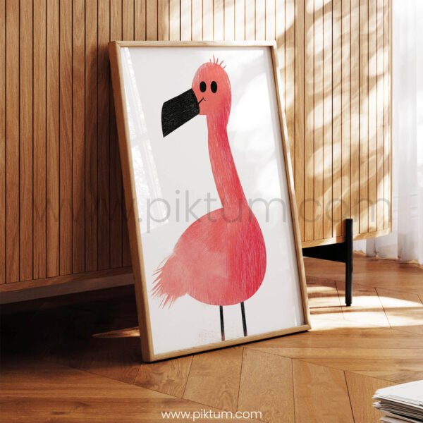 Cute Flamingo Illustration Wall Art – Playful Pink Bird Print for Kids Room Decor