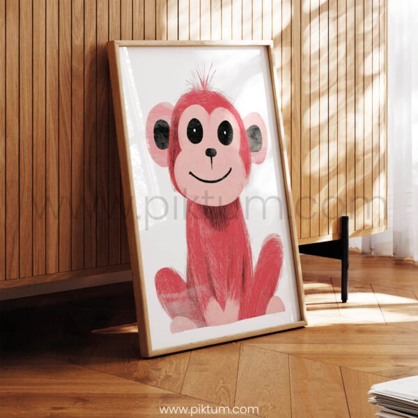 Cute Monkey Illustration Wall Art – Playful Animal Print for Kids Room Decor
