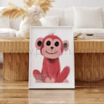 Cute Monkey Illustration Wall Art – Playful Animal Print for Kids Room Decor
