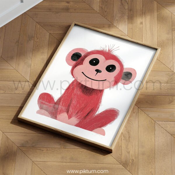 Cute Monkey Illustration Wall Art – Playful Animal Print for Kids Room Decor