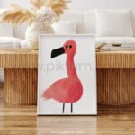 Cute Flamingo Illustration Wall Art – Playful Pink Bird Print for Kids Room Decor