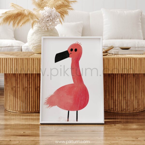 Cute Flamingo Illustration Wall Art – Playful Pink Bird Print for Kids Room Decor