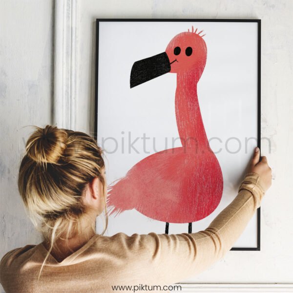 Cute Flamingo Illustration Wall Art – Playful Pink Bird Print for Kids Room Decor