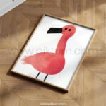 Cute Flamingo Illustration Wall Art – Playful Pink Bird Print for Kids Room Decor