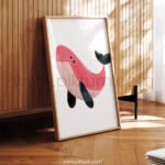 Cute Whale Illustration Wall Art – Playful Ocean Print for Kids Rooms