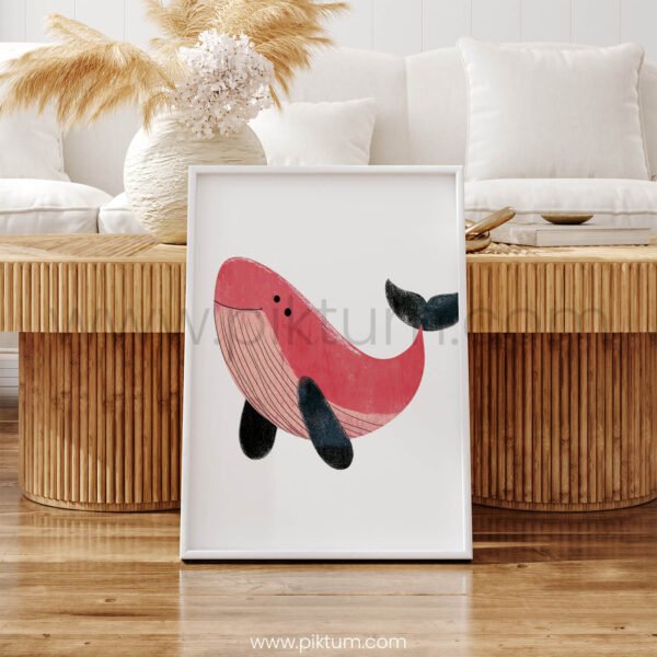 Cute Whale Illustration Wall Art – Playful Ocean Print for Kids Rooms