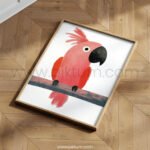 Cute Parrot Illustration Wall Art – Minimalist Tropical Animal Print
