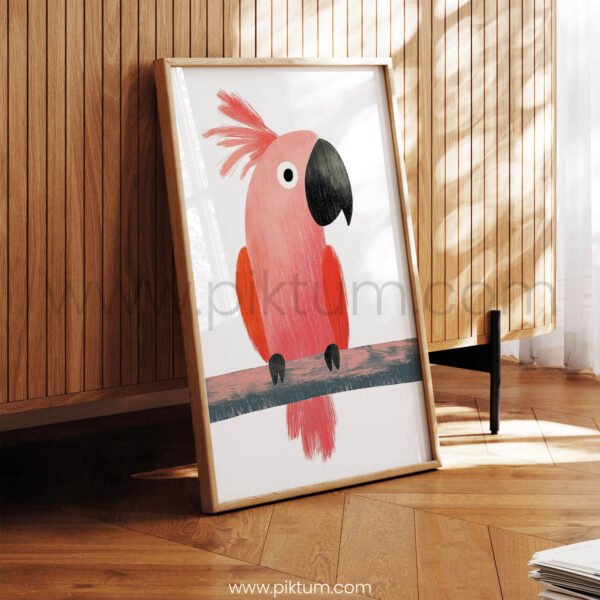 Cute Parrot Illustration Wall Art – Minimalist Tropical Animal Print