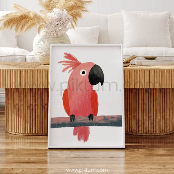Cute Parrot Illustration Wall Art – Minimalist Tropical Animal Print