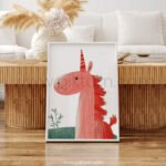 Smiling Unicorn Illustration Wall Art – Whimsical Animal Print for Kids Spaces