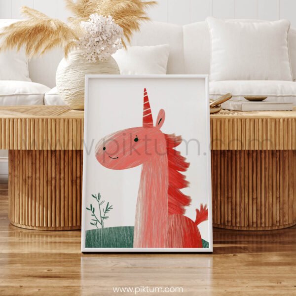 Smiling Unicorn Illustration Wall Art – Whimsical Animal Print for Kids Spaces
