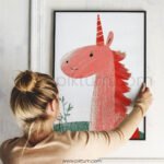 Smiling Unicorn Illustration Wall Art – Whimsical Animal Print for Kids Spaces