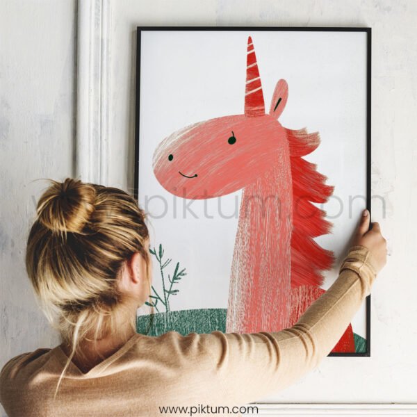 Smiling Unicorn Illustration Wall Art – Whimsical Animal Print for Kids Spaces
