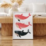 Whale Family Illustration Wall Art – Minimal Ocean Animal Print Set