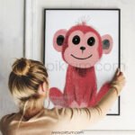 Cute Monkey Illustration Wall Art – Playful Animal Print for Kids Room Decor