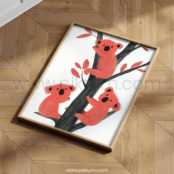Cute Koala Family Illustration Wall Art – Playful Animal Print for Kids Room Decor